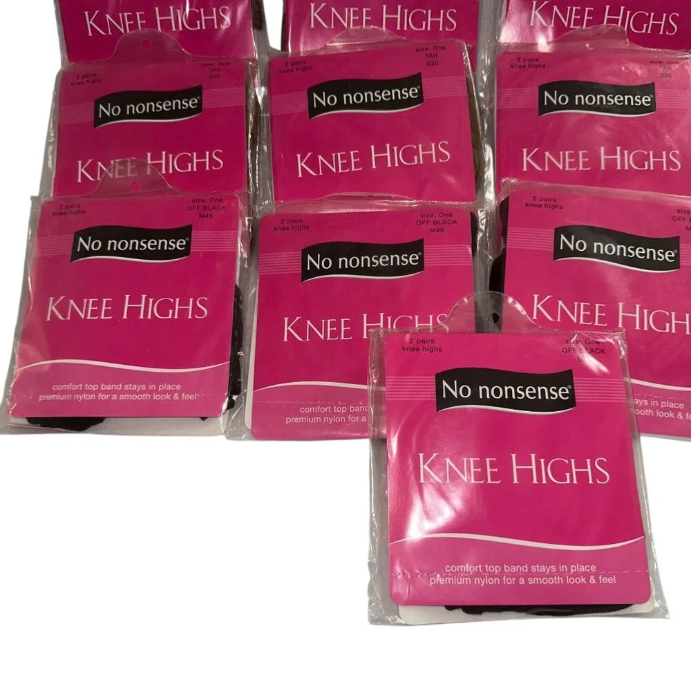 Lot 13 Vintage No Nonsense Knee Highs Womens Size One Tan Off Black Sealed
